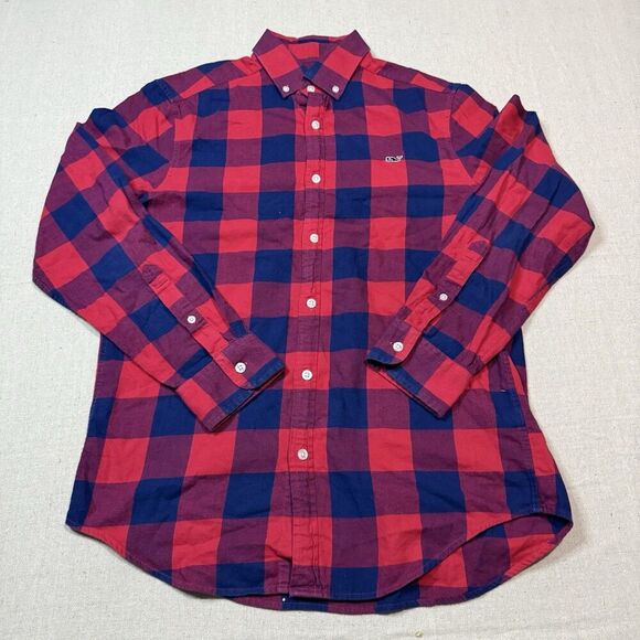 Vineyard Vines Whale Shirt Men’s Sz Sm Red Plaid Flannel Button Up Long Sleeve - Picture 1 of 5